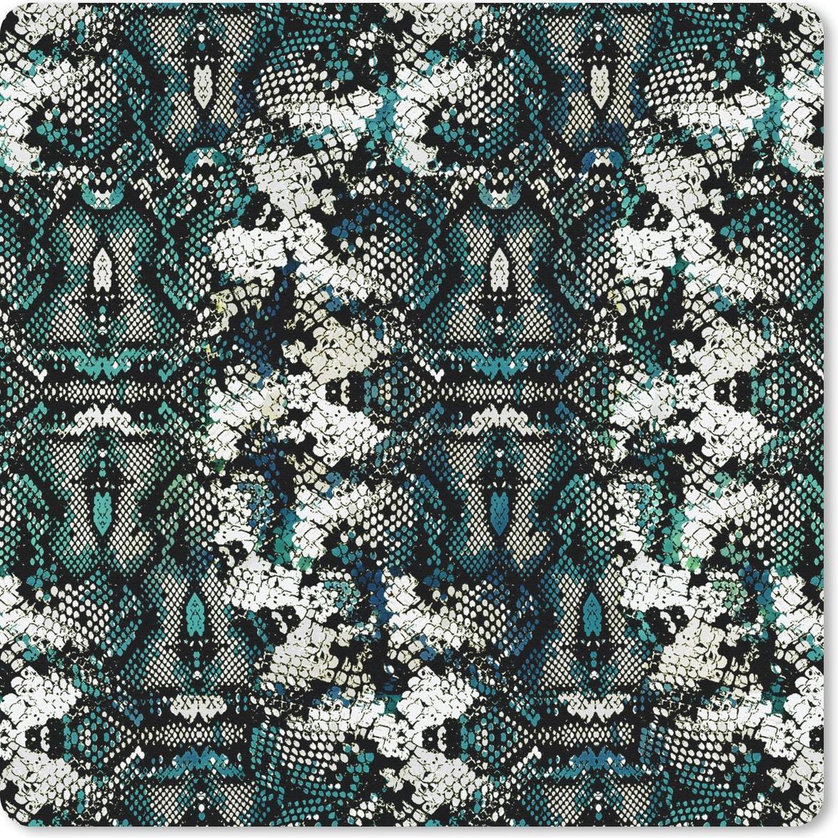Muismat 30x30 cm - Mousepad Dierenprint - Wit - Turquoise - Schubben - Muismatten