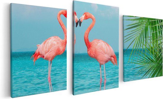 Artaza Canvas Schilderij Drieluik Twee Flamingo's in een Hart Vorm in het Water - 120x60 - Foto Op Canvas - Canvas Print