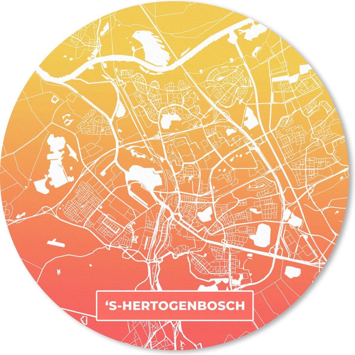 Muismat rond 40x40 cm - Mousepad Stadskaart - 's-Hertogenbosch - Geel - Oranje - Ronde muismatten
