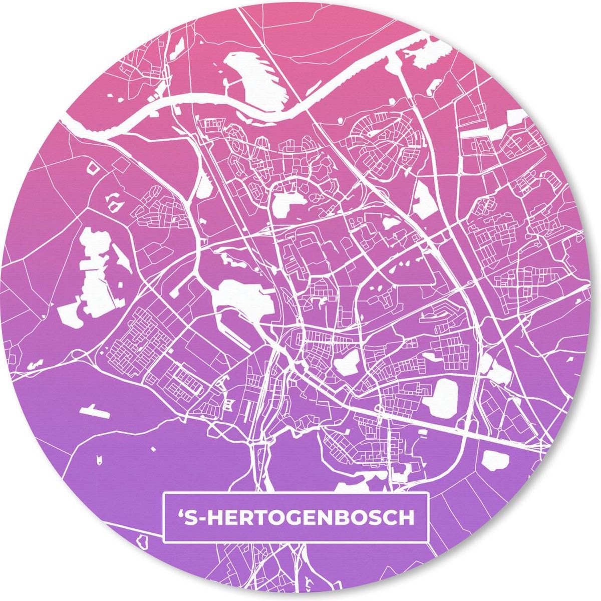 Muismat rond 30x30 cm - Mousepad Stadskaart - 's-Hertogenbosch - Paars - Roze - Ronde muismatten
