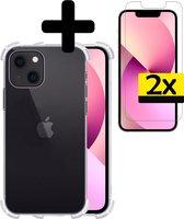 Hoesje Geschikt voor iPhone 13 Mini Hoesje Shockproof Case Siliconen Met 2x Screenprotector - Hoes Geschikt voor iPhone 13 Mini Hoes Cover Siliconen - Transparant