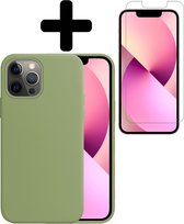 Hoesje Geschikt voor iPhone 13 Mini Hoesje Siliconen Case Met Screenprotector - Hoes Geschikt voor iPhone 13 Mini Hoes Siliconen - Groen