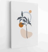 Canvas schilderij - Botanical wall art vector set. Earth tone boho foliage line art drawing with abstract shape. 2 -    – 1843215850 - 80*60 Vertical
