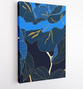 Canvas schilderij - luxury gold rose flower line art wallpaper vector. Exotic botanical background, Lily flower vintage boho style for textiles, wall art, fabric, wedding invitatio