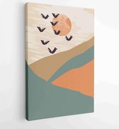 Canvas schilderij - Earth tones landscapes backgrounds set with moon and sun. Abstract Plant Art design for print, cover, wallpaper and natural wall art. 1 -    – 1827852707 - 115*