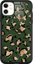 iPhone 11 hoesje glass - Luipaard groen | Apple iPhone 11  case | Hardcase backcover zwart