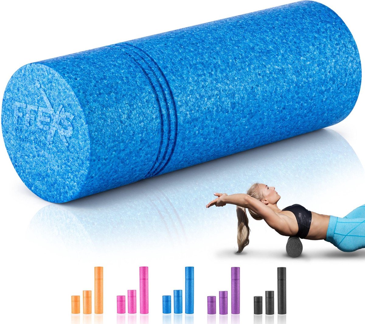 FFEXS Foam Roller - Therapie & Massage voor rug benen kuiten billen dijen - Perfecte zelfmassage voor sport fitness [Hard] - 40 CM - Blauw