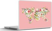 Sticker pour ordinateur portable - 15,6 pouces - Wereldkaart - Roses - Rose - 36x27,5 cm - Autocollants pour ordinateur portable - Skin pour ordinateur portable - Housse