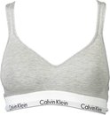Grijze Calvin Klein bralette met diepe V-hals en witte band met logo.