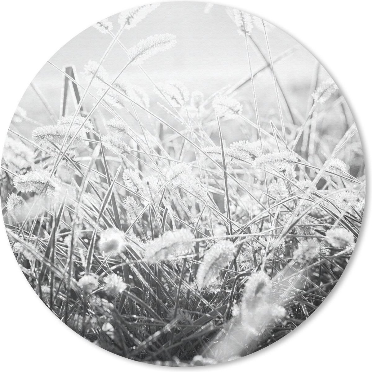 Muismat rond 20x20 cm - Mousepad Winter - Zwart - Wit - IJs - Ronde muismatten - Kerst - Cadeau - Kerstcadeau voor mannen en voor vrouwen
