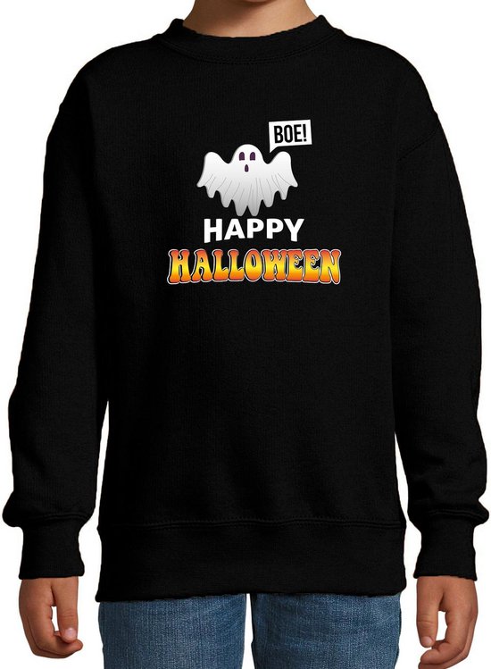 Halloween Spook / happy halloween verkleed sweater zwart - kinderen - horror trui / kleding / kostuum 134/146