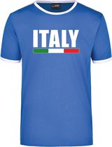 Italy supporter blauw/wit ringer t-shirt Italie met vlag - heren - Italie landen shirt - supporter kleding / EK/WK M