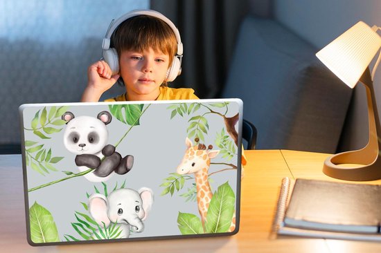 Sticker ordinateur portable - 15,6 pouces - Jungle - Feuilles - Animaux