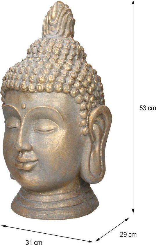 Statue tête de Bouddha 53cm en polyrésine aspect bronze pour le yoga
