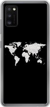 Geschikt voor Samsung Galaxy A41 hoesje - Wereldkaart - Patronen - Zwart - Siliconen Telefoonhoesje