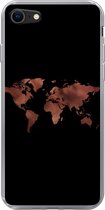 iPhone SE 2020 hoesje - Wereldkaart - Leer - Zwart - Siliconen Telefoonhoesje