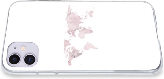 Coque iPhone 11 - Wereldkaart - Marbre - Rose - Siliconen