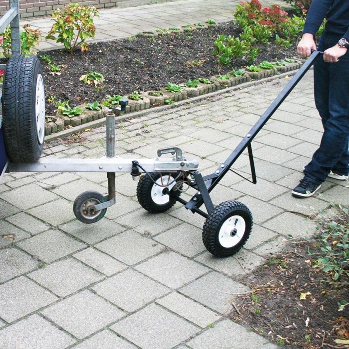 Wiltec Rangierhilfe für Wohnwagen bis 270 kg, Rangierwagen mit Kupplungskugel und Handgriff für Anhänger, Trailer und Camper