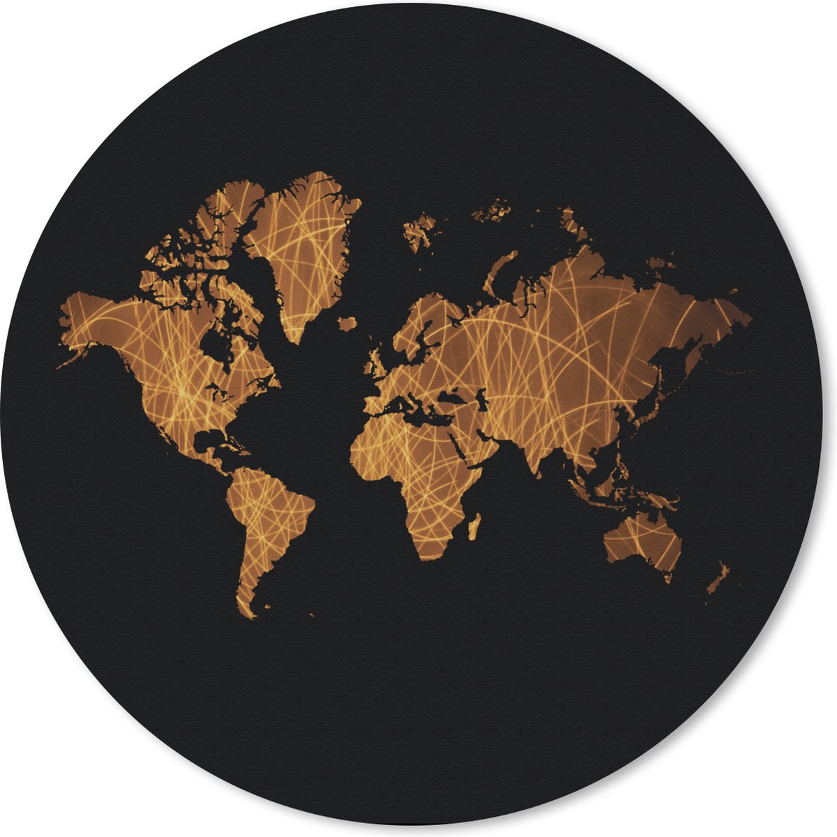 Muismat rond 30x30 cm - Mousepad Wereldkaart - Goud - Bruin - Ronde muismatten