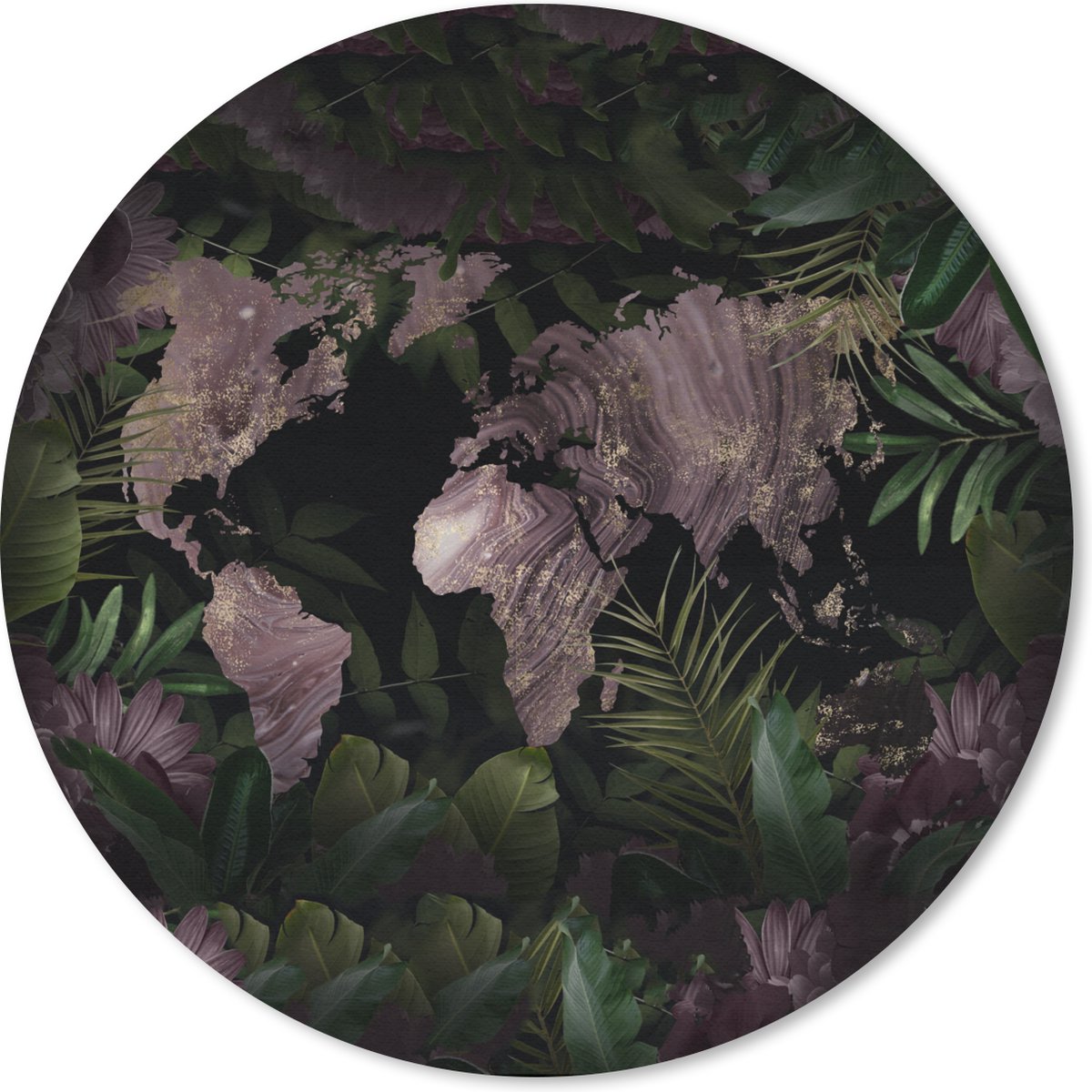 Muismat rond 30x30 cm - Mousepad Wereldkaart - Paars - Goud - Ronde muismatten