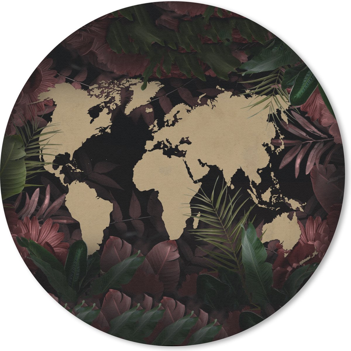 Muismat rond 30x30 cm - Mousepad Wereldkaart - Planten - Simpel - Ronde muismatten