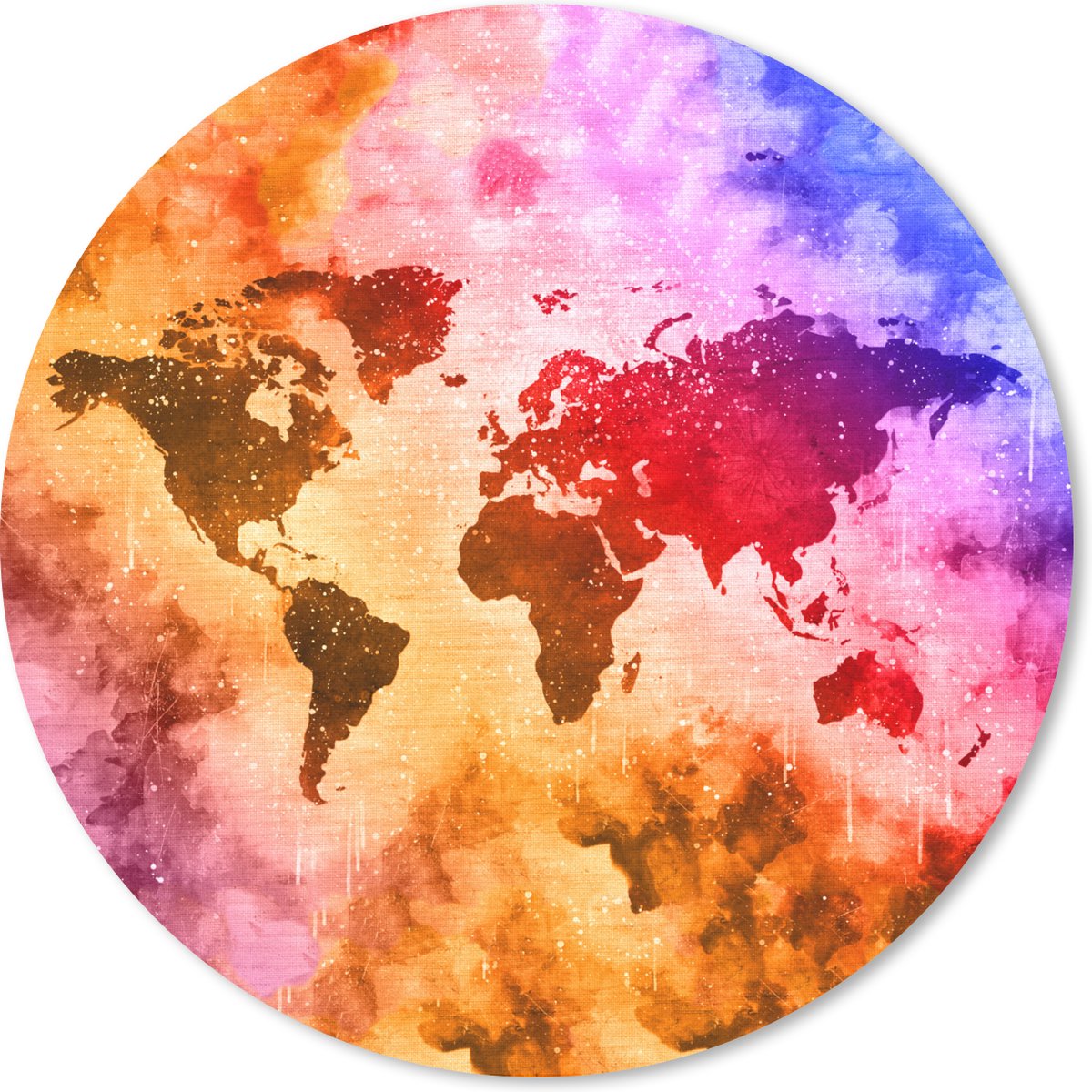 Muismat rond 30x30 cm - Mousepad Wereldkaart - Kleuren - Abstract - Ronde muismatten