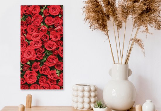 Toile Peinture Roses - Rouge - Arbuste - 20x40 cm - Décoration murale