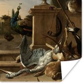 Poster Jachtbuit bij een bordes - Schilderij van Melchior d'Hondecoeter - 75x75 cm