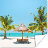 Poster Strand met palmbomen en strandstoelen - 100x100 cm XXL
