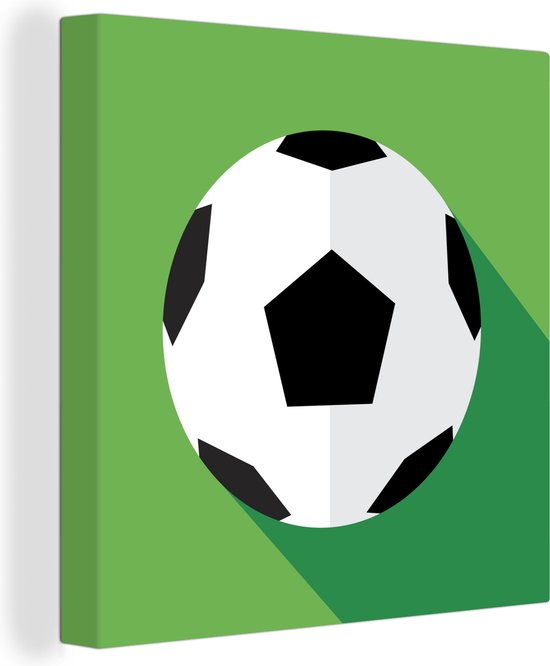 Canvas Schilderij Een illustratie van een voetbal op een groene achtergrond - Jongens - Meisjes - Kinderen - 20x20 cm - Wanddecoratie