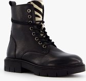 Groot leren meisjes veterboots zebraprint - Zwart - Maat 32 - Echt leer