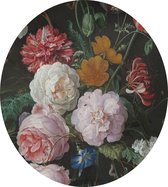 Stilleven met bloemen in een glazen vaas, Jan Davidsz. de Heem - Foto op Dibond - ⌀ 60 cm