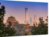 Klassieke Chinese tempel voor nieuwe skyline van Beijing - Foto op Dibond - 90 x 60 cm