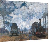 Station Saint-Lazare in Parijs, aankomst van een trein, Claude Monet - Foto op Dibond - 80 x 60 cm