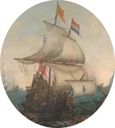 Hollandse schepen overzeilen Spaanse galeien onder de Engelse kust, Hendrik Cornelisz. Vroom - Foto op Dibond - ⌀ 30 cm