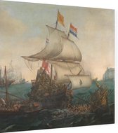 Hollandse schepen overzeilen Spaanse galeien onder de Engelse kust, Hendrik Cornelisz. Vroom - Foto op Dibond - 60 x 60 cm