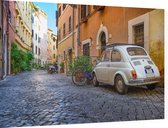Fiat in klassiek straatbeeld van Trastevere in Rome - Foto op Dibond - 60 x 40 cm