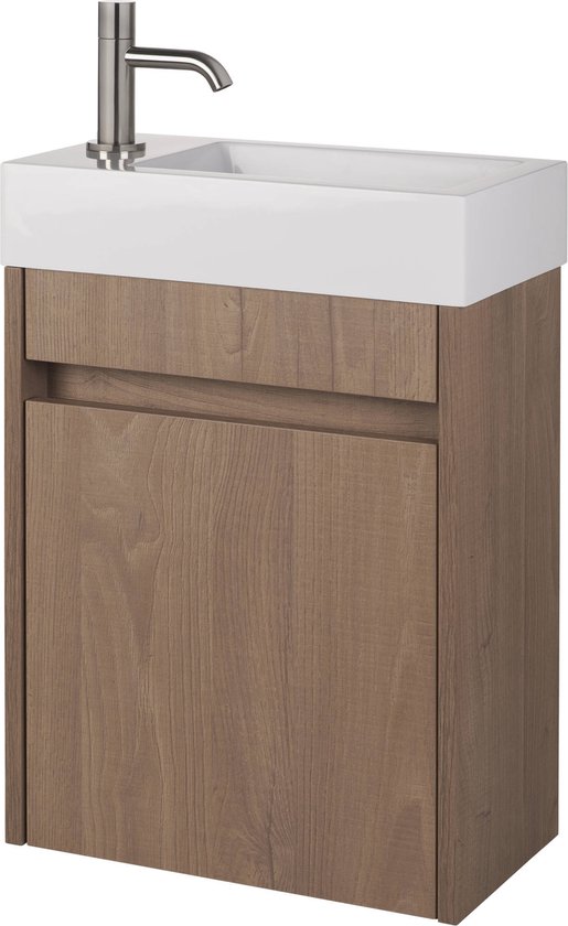 Saqu Florence Toiletmeubel - 40x22x59 cm - Voorgemonteerd - in Toffee met Fontein en Kraan Links - Fonteinmeubel - WC Kastje - WC Meubel