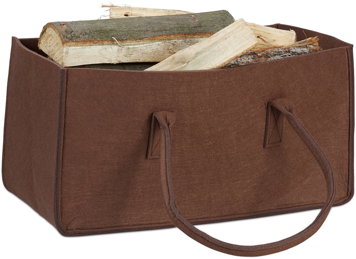 houtmand vilt - opvouwbaar - 25 x 25 x 50 cm - opbergmand - bruin