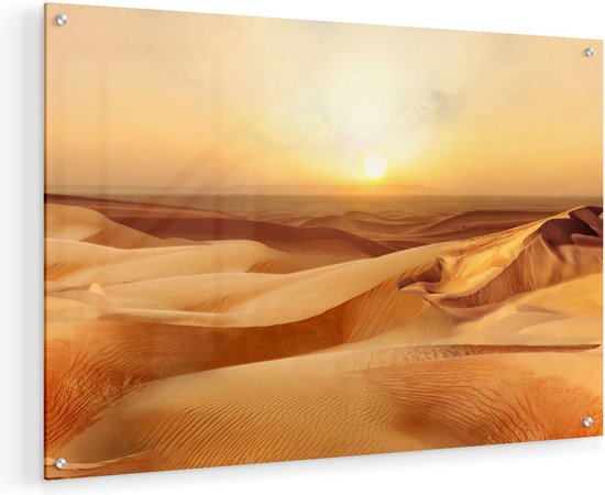 Artaza Glasschilderij - Woestijn bij Zonsondergang in de Sahara - 60x40 - Plexiglas Schilderij - Foto op Glas