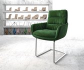 Gestoffeerde-stoel Abelia-Flex met armleuning sledemodel rond roestvrij staal fluweel groen