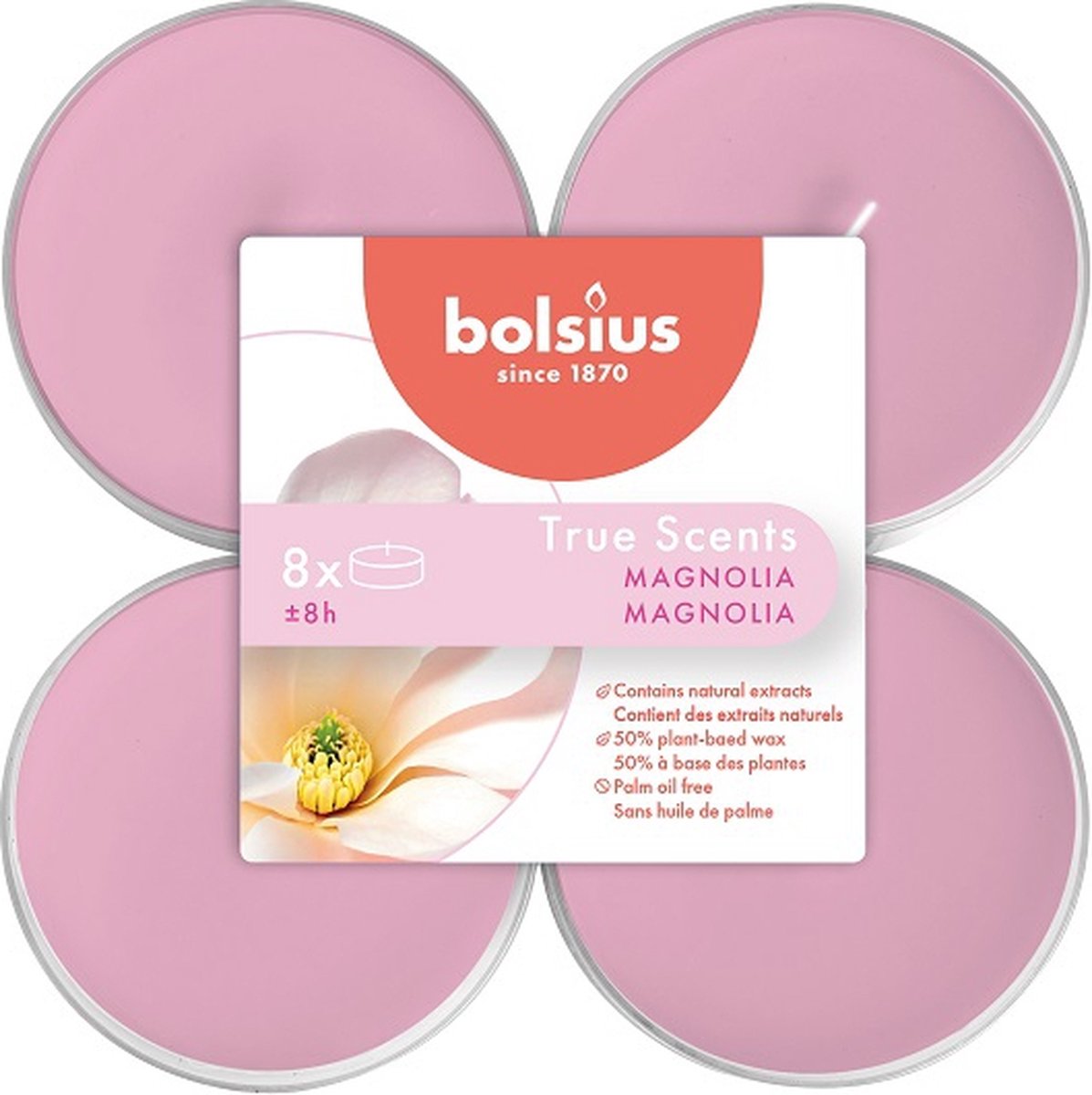 48 stuks Bolsius magnolia maxi geurtheelichtjes (8 uur) clear cups True Scents
