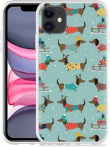 Geschikt voor Apple iPhone 11 Hoesje Winterse Teckels - Designed by Cazy