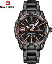 Hidzo Horloge Naviforce H256 Ø 47 mm - Zwart/Goud - Inclusief horlogedoosje