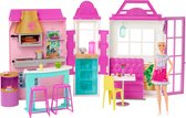 Barbie - Barbie restaurantdoos met 1 pop, meer dan 30 accessoires, 6 speelplekken - Mannequin Pop Accessoires - Vanaf 3 jaar