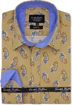 Heren Overhemd - Slim Fit - Retro Paisley - Camel - Maat M