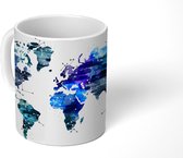 Mok - Koffiemok - Wereldkaart - Sterrenhemel - Blauw - Mokken - 350 ML - Beker - Koffiemokken - Theemok