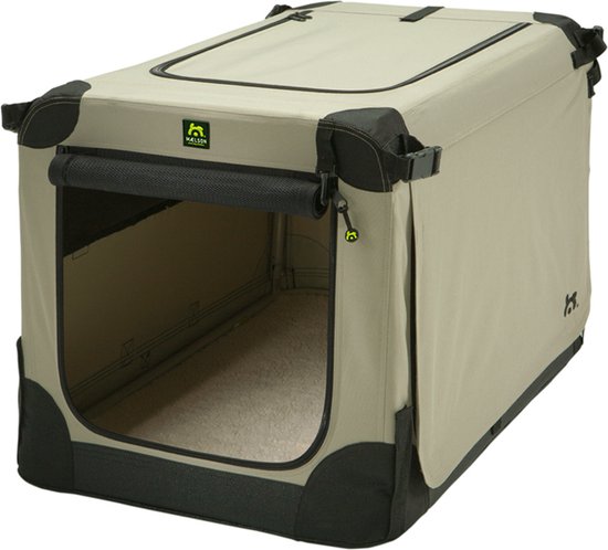 Maelson Soft Kennel - Robuuste hondenbench van zacht materiaal - Opvouwbare kennel met stevig stalen binnenframe - Beige/zwart - XXS / XS / S / M / L / XL / XXL - 120 XXL