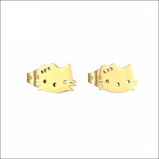 Aramat jewels ® - Goudkleurige hello kitty zweerknopjes oorbellen staal 8 bij 10mm