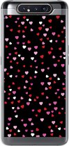 Geschikt voor Samsung Galaxy A80 hoesje - Een illustratie met hartjes op een zwarte achtergrond - Siliconen Telefoonhoesje